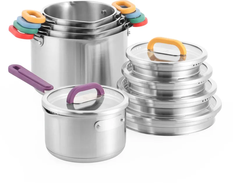 Arts & Crafts Limited edition 5-delige RVS kookpannenset - inductie pan - inductie kookpannenset - 16cm - 22cm - met deksels - stapelbaar - veilig afgieten - ovenbestendig tot 180 graden - RVS by BK in Multicolour – product photo