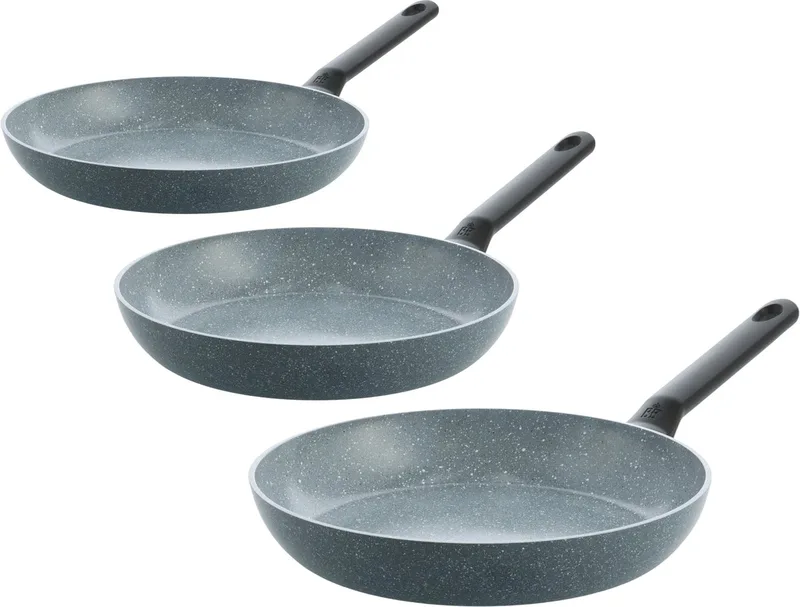 Blue Label Granite keramische antiaanbak koekenpannenset 3-delig - 20/24/28cm - PFAS-vrij - Inductie pannenset - Ovenbestendig tot 160°C - Vaatwasserbestendig - Snelle opwarming – Koudgrepen – Zonder deksel by BK in Blue – product photo
