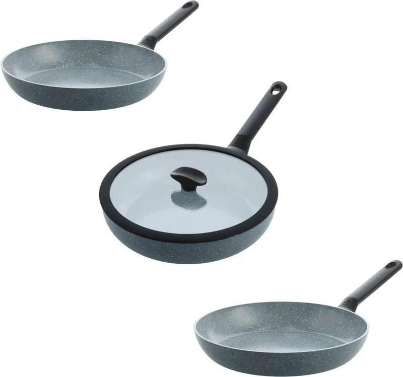 Blue Label Granite keramische antiaanbak pannenset 3-delig - Koekenpan 20//28cm en Hapjespan met deksel 28cm - PFAS-vrij - Inductie pannenset - Ovenbestendig tot 160°C - Vaatwasserbestendig - Snelle opwarming – Koudgrepen – Zonder deksel de BK en Bleu – photo produit