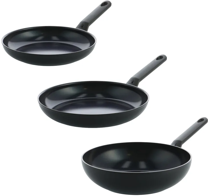 Blue Label Induction 3pc set (2 frypans + wok) by BK in Black – product photo