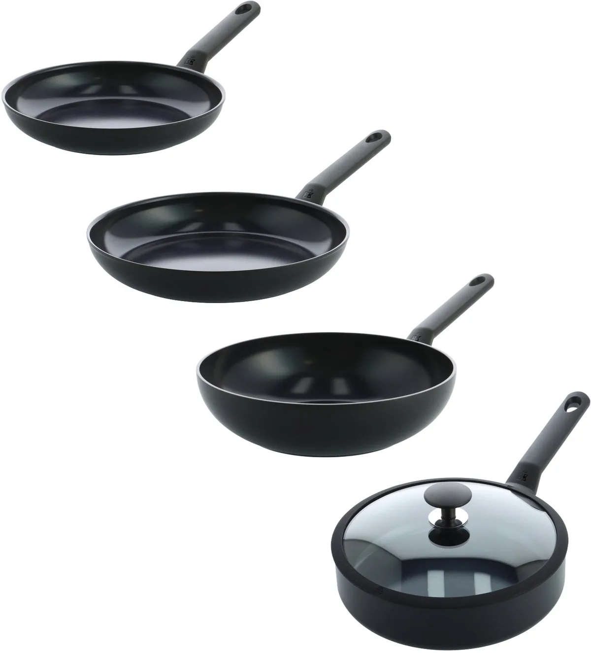 Blue Label Induction Pannenset 4-delig - Koekenpannen 24/28/30cm - Hapjespan met deksel 24cm - PFAS-vrije antikleeflaag - Pannenset inductie - Keramische pan - Ovenbestendig tot 160°C - Koudgrepen by BK in Black – product photo