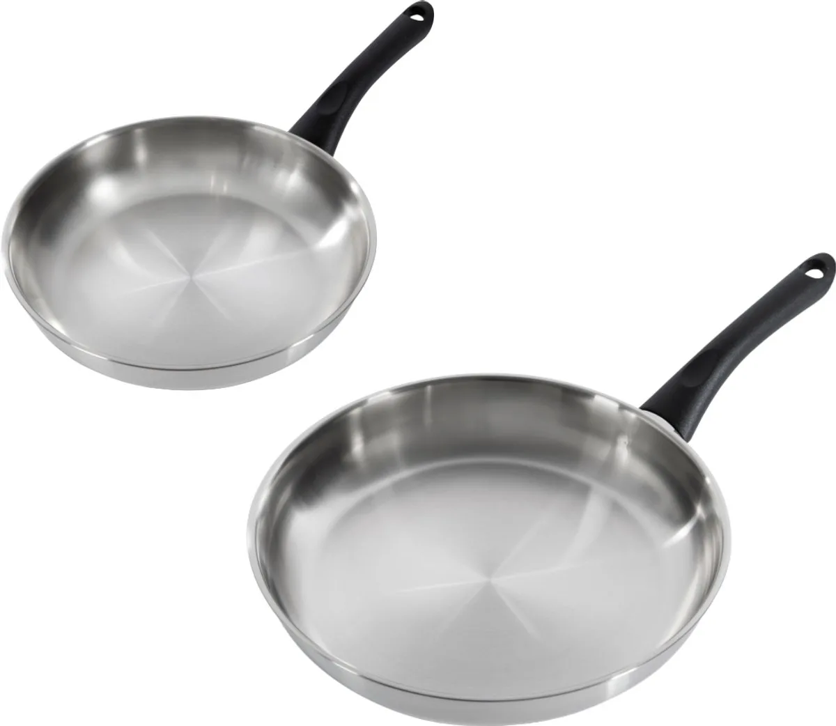 Bold Koekenpannenset 2-delig - 24/28 cm - Pannenset inductie - Zonder PFAS-vrije antikleeflaag - RVS bakpannen - Koudgrepen - Ovenbestendig tot 160°C - Vaatwasserbestendig - Zonder deksels van BK in Zilver – productfoto