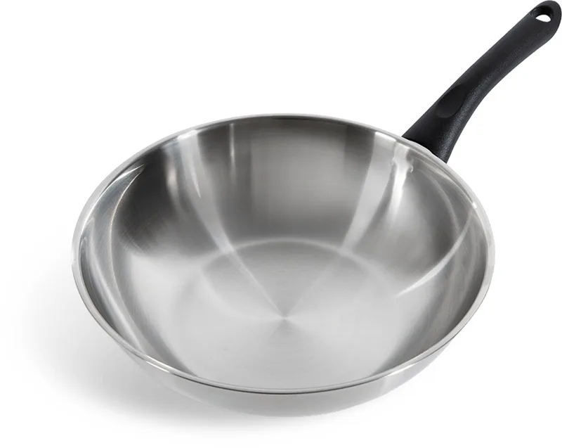 Bold Wokpan 28 cm - 3.7L - Zonder PFAS-vrije antikleeflaag - Wokpan inductie - RVS wok - Ovenbestendig tot 160°C – Koudgrepen - Zonder deksel - Zilver von BK in Silber – Produktfoto