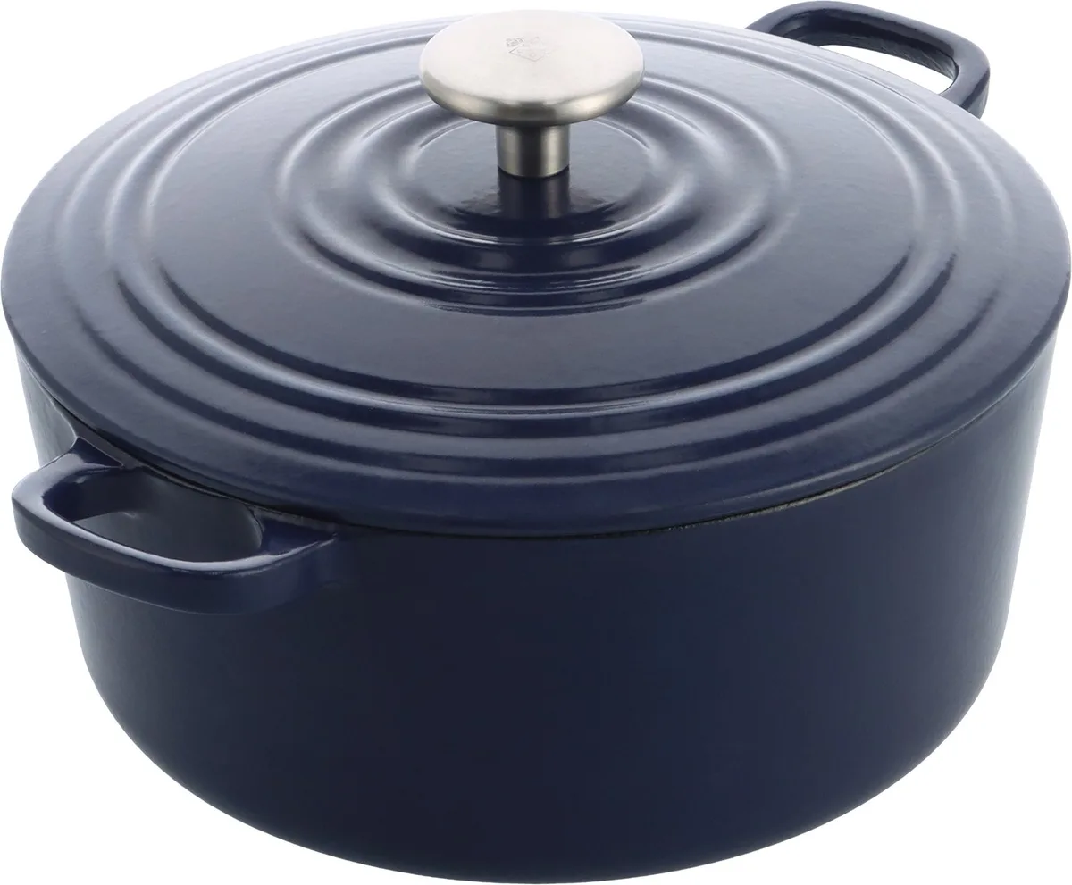 Bourgogne Braadpan 24cm/4.2L - Gietijzeren Braadpan - Inductie - Ovenbestendig tot 230°C - Deksel met Druipringen - Emaille Binnenkant - Polar Night de BK en Polar_night – photo produit