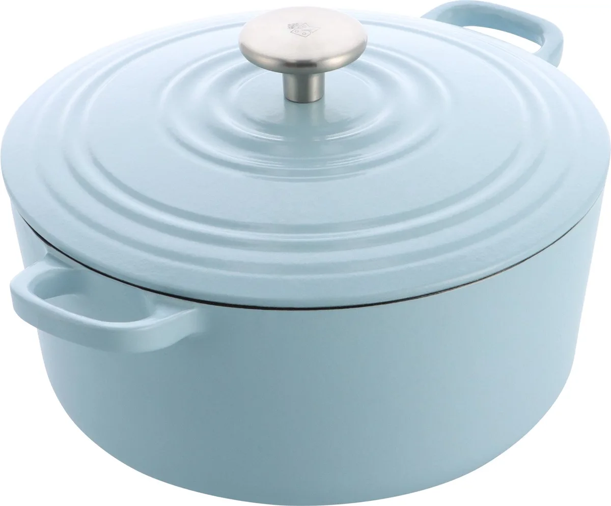 Bourgogne Braadpan 24cm/4.2L - Gietijzeren Braadpan - Inductie - Ovenbestendig tot 230°C - Deksel met Druipringen - Emaille Binnenkant - Misty Blue de BK en Misty_blue – photo produit