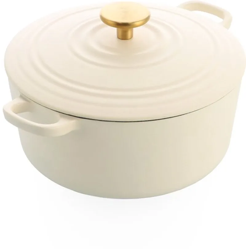 Bourgogne Braadpan Gietijzer 24cm/4.2l - inductie braadpan - gietijzeren braadpan - ovenbestendig tot 230 graden - deksel met druipringen - wit geëmailleerde binnenkant - Cream White de BK en Cream_white – photo produit