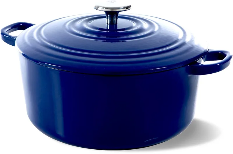 Bourgogne Braadpan Gietijzer 24cm/4.2l - inductie braadpan - gietijzeren braadpan - ovenbestendig tot 230 graden - deksel met druipringen - wit geëmailleerde binnenkant - Earl by BK in Royal Blue – product photo