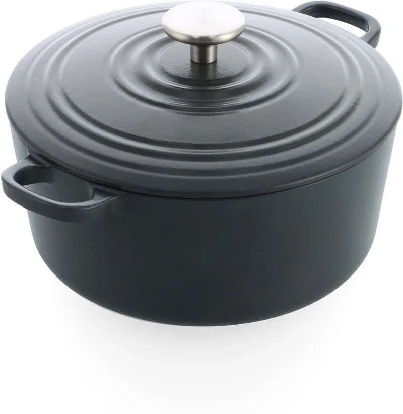 Bourgogne Braadpan Gietijzer 24cm/4.2l - inductie braadpan - gietijzeren braadpan - ovenbestendig tot 230 graden - deksel met druipringen - wit geëmailleerde binnenkant - Earl de BK en Gris – photo produit