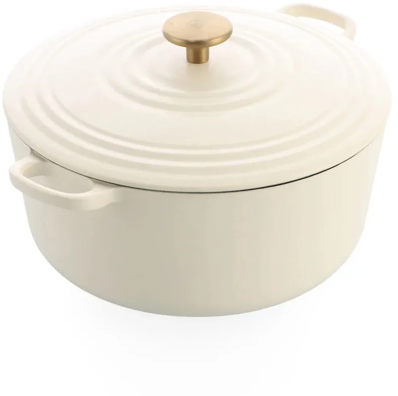 Bourgogne Braadpan Gietijzer 28cm/6.7l - inductie braadpan - gietijzeren braadpan - ovenbestendig tot 230 graden - deksel met druipringen - wit geëmailleerde binnenkant - Cream White by BK in Cream_white – product photo