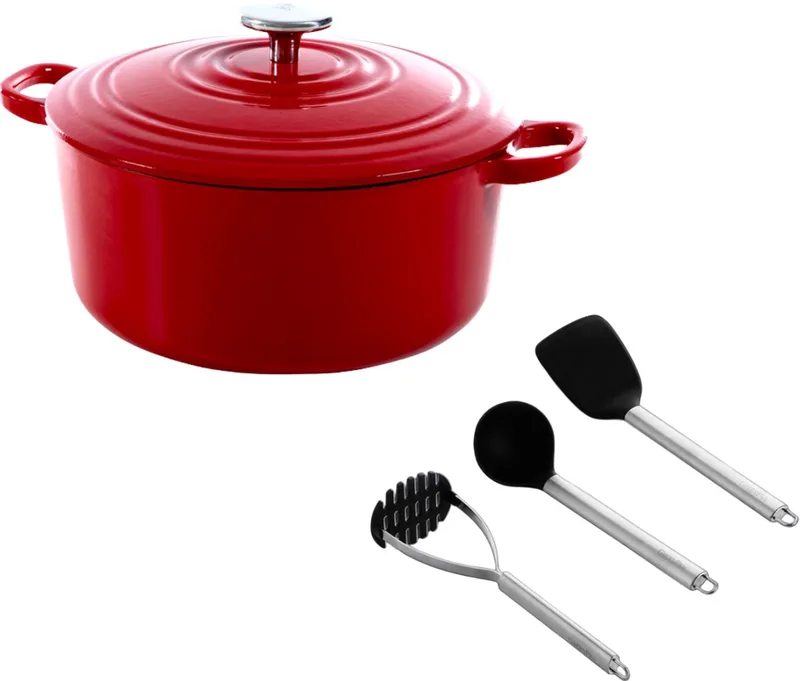 Bourgogne dutch oven 26cm met spatel set by BK in Chili red – product photo