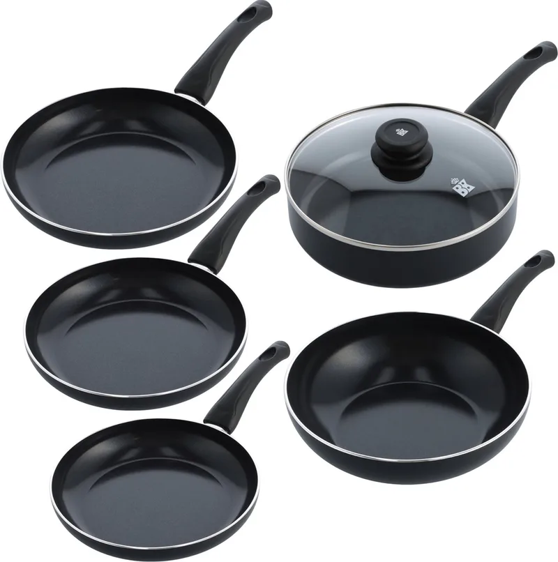 Brilliant 5-delige pannenset - Koekenpannen 20/24/28cm & Hapjespan 24cm & Wokpan 28cm - PFAS-vrije antikleeflaag - Geschikt voor inductie - Koudgrepen - Ovenbestendig - Vaatwasserbestendig - Zwart de BK en Noir – photo produit