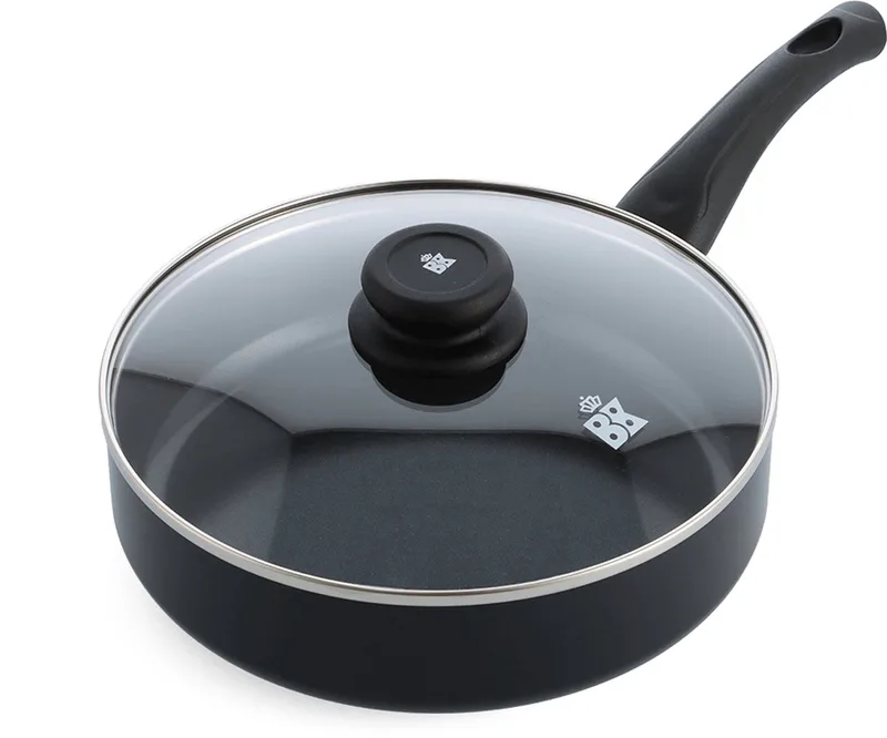 Brilliant Hapjespan 24cm met deksel - 2.65L - PFAS-vrije antikleeflaag – Hapjespan inductie - Keramische pan - Ovenbestendig tot 160°C – Koudgreep - Met glazen deksel - Zwart by BK in Black – product photo