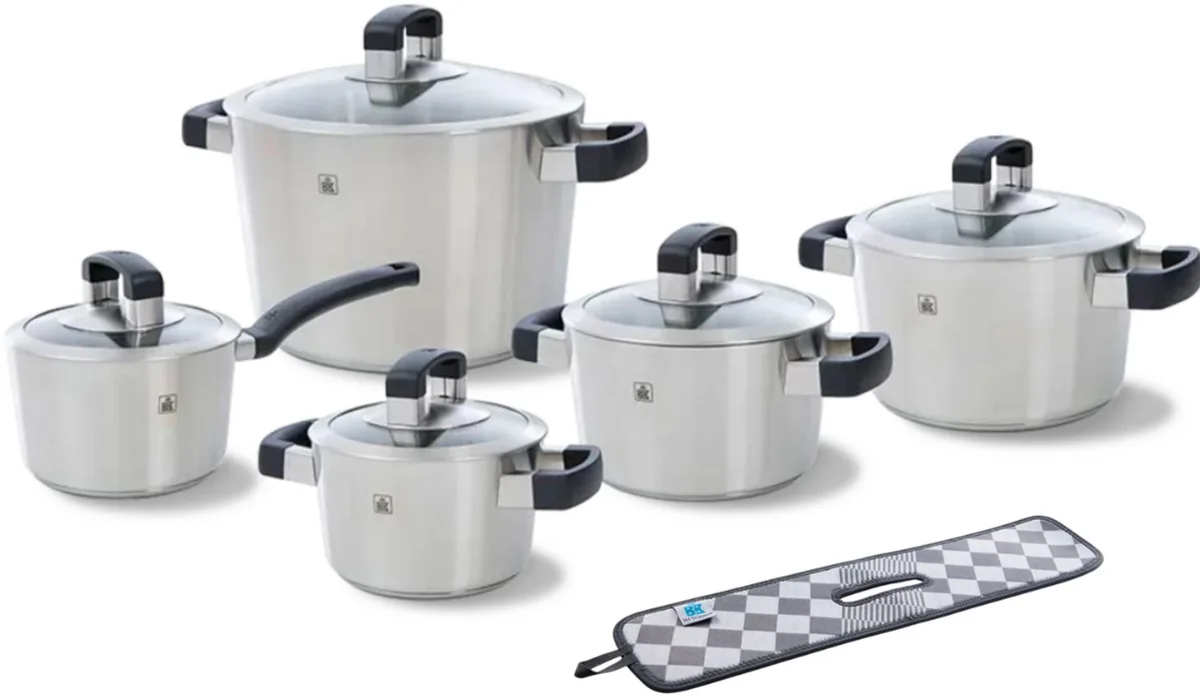 Conical Cool Kookpannenset 5-delig - 16/18/20/24cm - Zonder PFAS-vrije antikleeflaag - Pannenset inductie - RVS pannenset - Ovenbestendig tot 230°C - Met RSV deksel - Met afgiethulp van BK in Zilver – productfoto