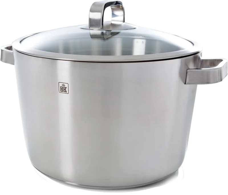 Conical Glass Kookpan 24cm - 6L - Zonder PFAS-vrije antikleeflaag - Inductie kookpan - RVS kookpan - Ovenbestendig tot 230°C - Met glazen deksel by BK in Silver – product photo