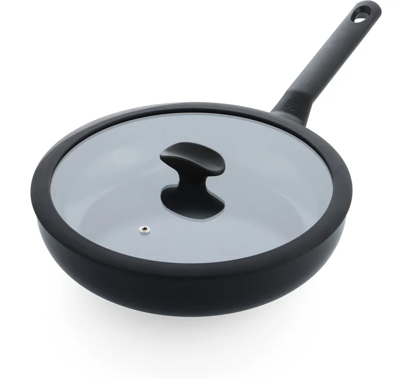 Enjoy Hapjespan 28cm met deksel – 3.4L – PFAS-vrije antikleeflaag – Hapjespan inductie – Keramische pan - Ovenbestendig tot 160°C - Koudgrepen - Met glazen deksel - Zwart de BK en Noir – photo produit