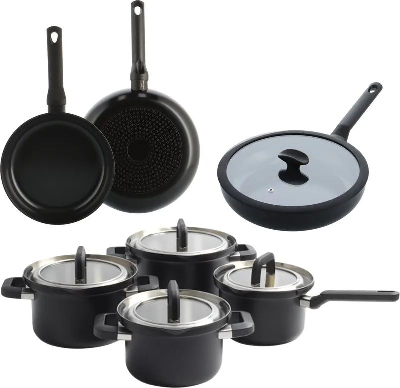 Enjoy pannenset 7-delig - 4 kookpannen met deksel by BK in Black – product photo