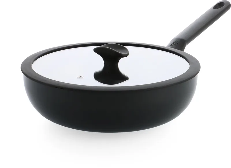 Enjoy Wokpan 28cm – 4.2L – PFAS-vrije antikleeflaag – Wokpan inductie – Keramische pan - Ovenbestendig tot 160°C - Koudgrepen - Met glazen deksel - Zwart by BK in Black – product photo