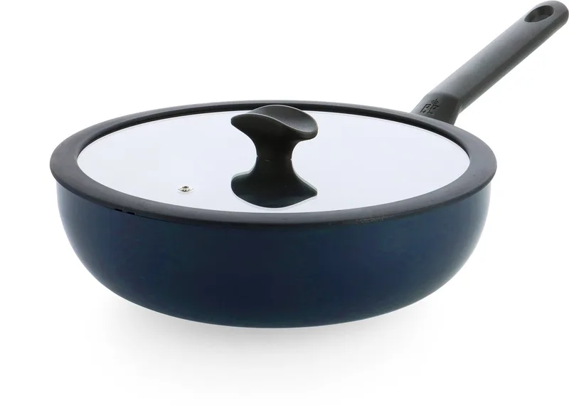 Enjoy Wokpan 28cm – 4.2L – PFAS-vrije antikleeflaag – Wokpan inductie – Keramische pan - Ovenbestendig tot 160°C – Koudgrepen - Met glazen deksel - Oxford Blue de BK en Oxford_blue – photo produit