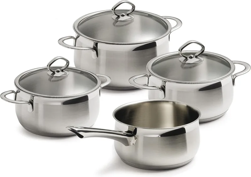Excellent RVS kookpannenset 4 delig - Ø16cm tot Ø20cm - Inductie - Vaatwasserbestendig - Ovenbestendig tot 230° - met deksels - maatverdeling - Zilver by BK in Silver_colored_matt – product photo