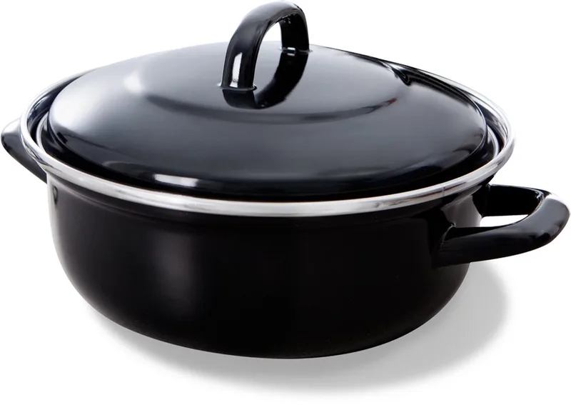 Fortalit Emaille braadpan 30cm/5L – Inductie braadpan – geëmailleerd staal – Ovenbestendig tot 230 graden – Geen antiaanbaklaag – Met deksel – Zwart/Blauw von BK in Schwarz – Produktfoto