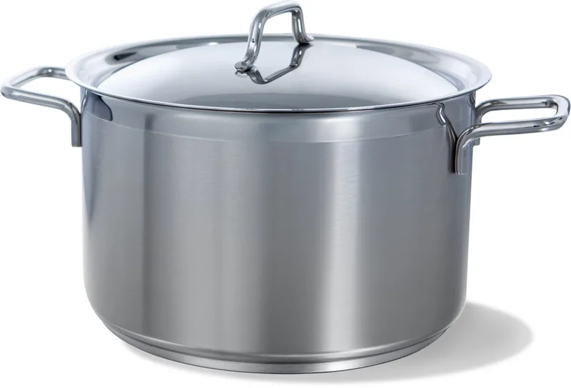 Gastronome RVS Inductie Soeppan 24cm - 6L - Inductie pan - Ovenbestendig tot 230°C - Vaatwasserbestendig - met RVS deksel - maatverdeling - zonder antiaanbaklaag by BK in Silver – product photo