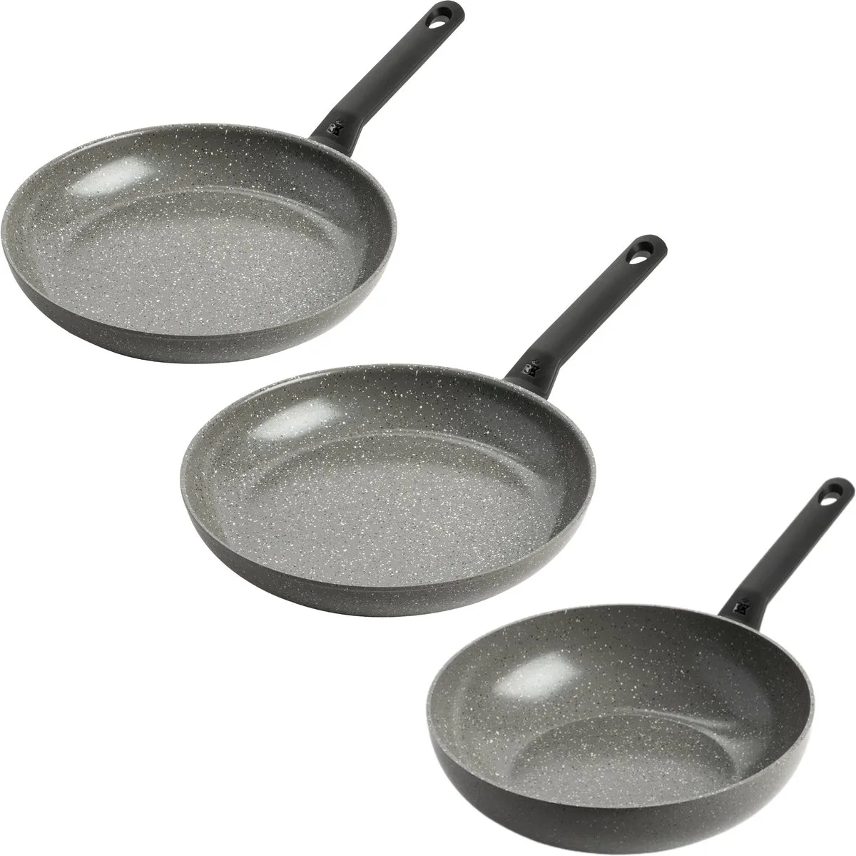 Granite Ceramic keramische pannenset 3‑delig – koekenpan 28cm, koekenpan 30cm & wokpan 28cm (3.7L) – inductie pannenset – ovenbestendig tot 160°C – koudgreep – PFAS‑vrij – Grijs von BK in Grau – Produktfoto