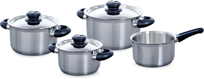 Karaat+ Pannenset 4-delig - 16/18/20cm - Zonder PFAS-vrije antikleeflaag - Pannenset inductie - RVS kookpan - Ovenbestendig tot 160°C - Met deksel - Zilver von BK in Silber – Produktfoto