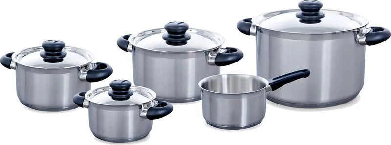 Karaat+ Pannenset 5-delig - 16/18/20/24cm - Zonder PFAS-vrije antikleeflaag - Pannenset inductie - RVS kookpan - Ovenbestendig tot 160°C - Met deksel - Zilver by BK in Silver – product photo