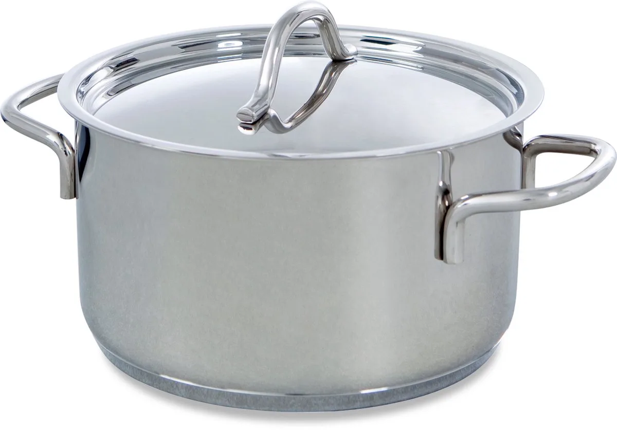 Profiline Kookpan 18 cm/2.5L - Zonder antikleeflaag - Kookpan inductie - RVS kookpan - Ovenbestendig tot 230°C - Met RVS deksel - Zilver van BK in Silver_colored_gloss – productfoto