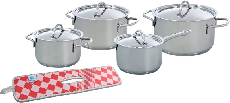 Profiline Kookpannenset 4-delig - 16/18/20cm - Zonder antikleeflaag - Pannenset inductie - RVS pannenset - Ovenbestendig tot 230°C - Met RVS deksel - Met afgiethulp by BK in Silver – product photo