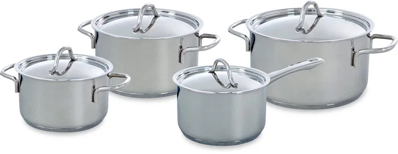 Profiline Pannenset 4-delig - 16/18/20cm - Zonder PFAS-vrije antikleeflaag - Pannenset inductie - RVS kookpan - Ovenbestendig tot 160°C - Met deksel de BK en Argent – photo produit