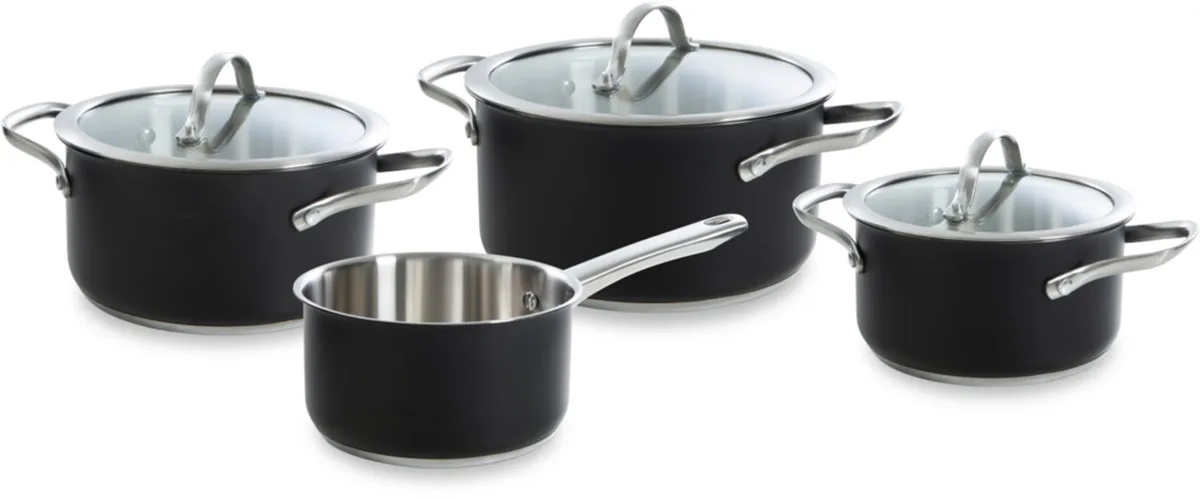 Purity Kookpannenset 4-delig - 16-24cm - Zonder antikleeflaag - Pannenset inductie - RVS pannenset - Ovenbestendig tot 230°C - Met RSV deksel de BK en Noir – photo produit