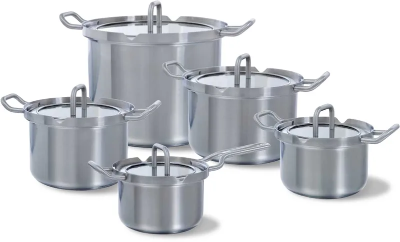 Q-linair Master Glas 5-delige pannenset- Veilig afgietsysteem - RVS - PFAS-vrij by BK in Silver – product photo