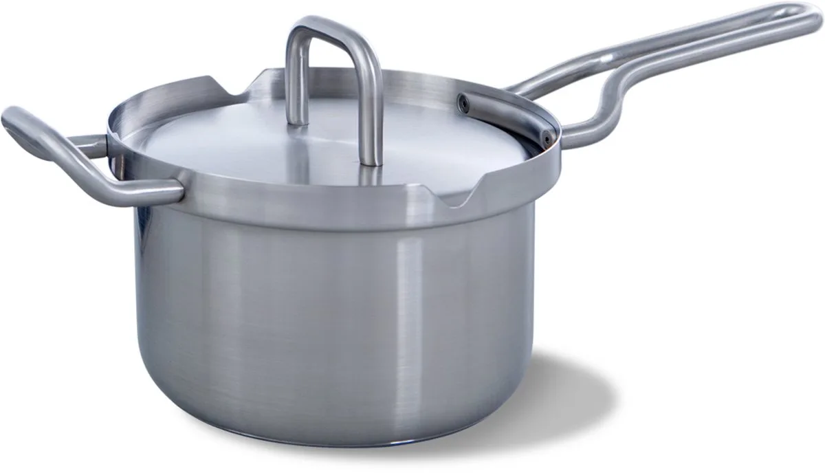 Q-linair Master steelpan 16 cm met deksel de BK en Silver_colored_matt – photo produit