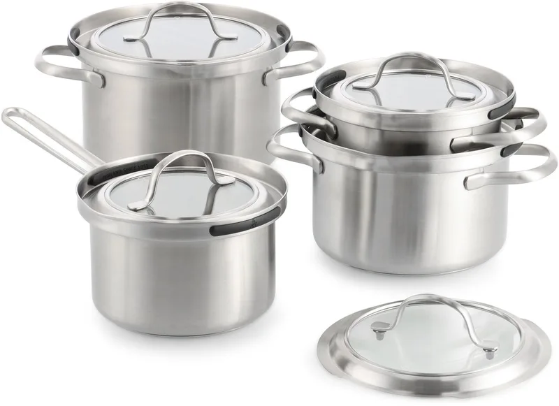 Q-linova Pannenset 4-delig - 16/18/20 cm - 1.8/2.5/3.5L - Zonder PFAS-vrije antikleeflaag - Pannenset inductie - RVS pannenset - Ovenbestendig tot 220°C - Met deksel - Zilver by BK in Silver – product photo