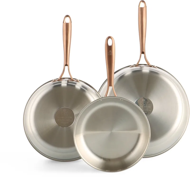 Rose Koekenpannenset 3-delig - 20/24/28cm - Zonder PFAS-vrije antikleeflaag - Koekenpan inductie - RVS pannenset - Ovenbestendig tot 200°C - Zilver från BK i Silver – produktbild