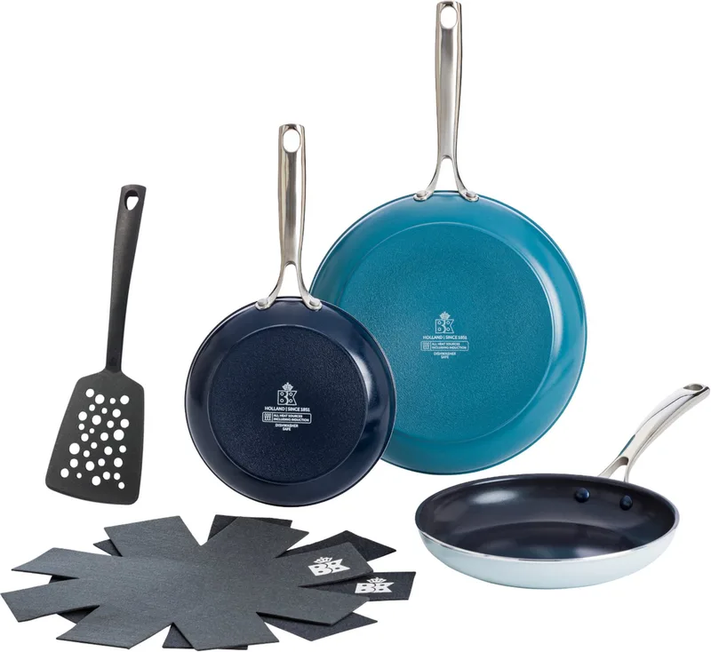 Sky keramische inductie koekenpannenset 3-delig 20/24/28 cm met nylon spatel en panbeschermers von BK in Blau – Produktfoto