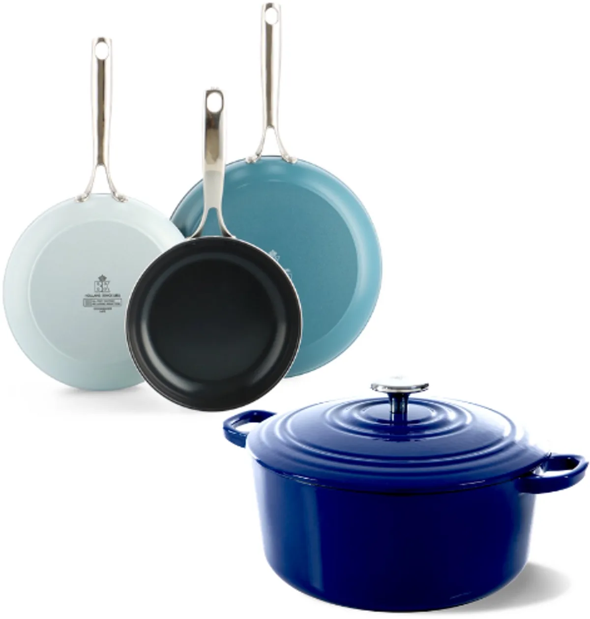 Sky Koekenpannenset 3-delig - 20/24/28cm - Bourgogne Braadpan 24cm/4.2L - PFAS vrije antikleeflaag - Inductie pannenset - Keramische pannenset - Ovenbestendig tot 220°C - RVS handgrepen by BK in Blue – product photo