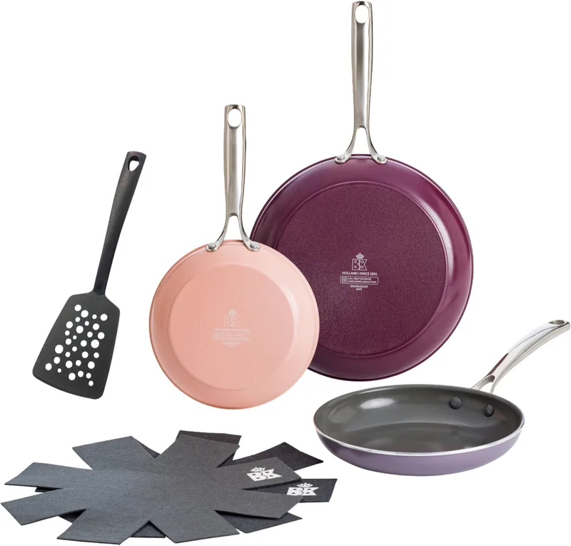 Sky Violet 3-delige koekenpannenset 20+24+28cm met nylon spatel en pan protectors de BK en Multicolore – photo produit