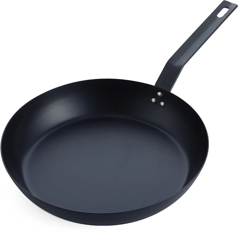 Solid Steel BBQ koekenpan 30cm - plaatstaal - carbon staal - Gietijzer handgreep - ovengeschikt tot 230°C - barbecue - handwas - BBQ set de BK en Noir – photo produit