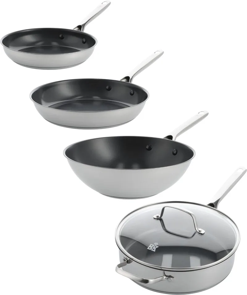 Sparkling coated 4pc ( 24+28+Hapjes 26cm + Wok) by BK in Silver – product photo
