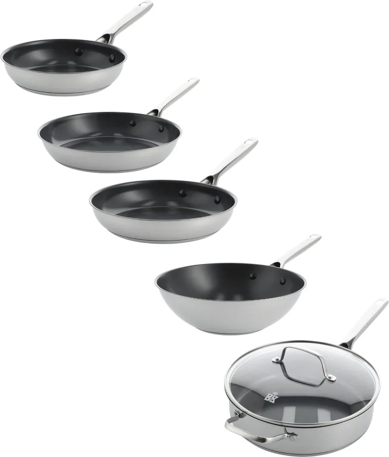 Sparkling coated 5pc ( 20+24+28+Hapjes 28cm + Wok) by BK in Silver – product photo