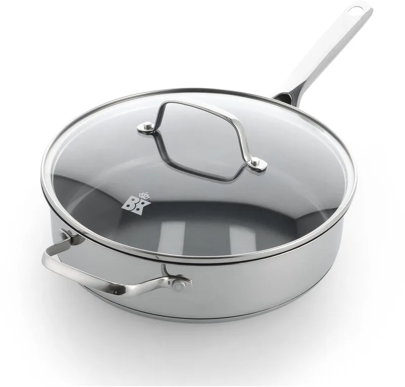 Sparkling Hapjespan met deksel 28cm – 3.6L – PFAS-vrije antikleeflaag – Hapjespan inductie – Keramische pan - Ovenbestendig tot 220°C - RVS handgreep - Met glazen deksel - Zilver by BK in Silver – product photo