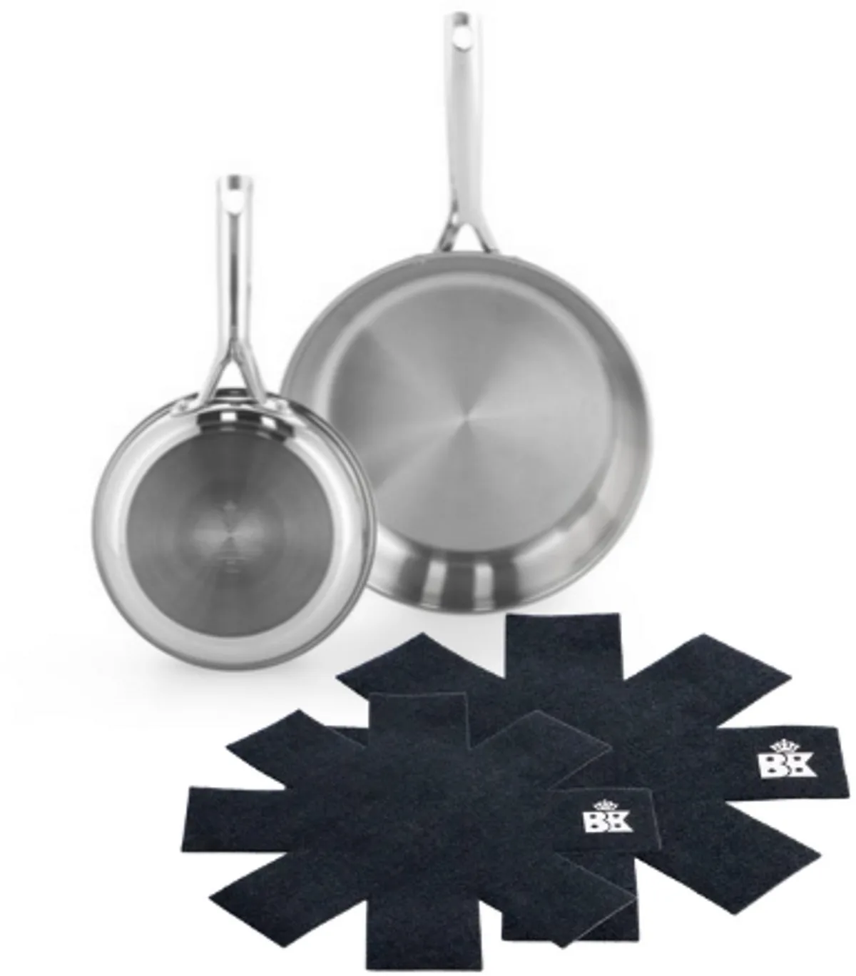 Sparkling Koekenpannenset 2-delig - 20/28cm - Zonder antikleeflaag - Pannenset inductie - RVS pannenset - Ovenbestendig tot 230°C - RVS handgrepen - Met Panbeschermer by BK in Silver – product photo