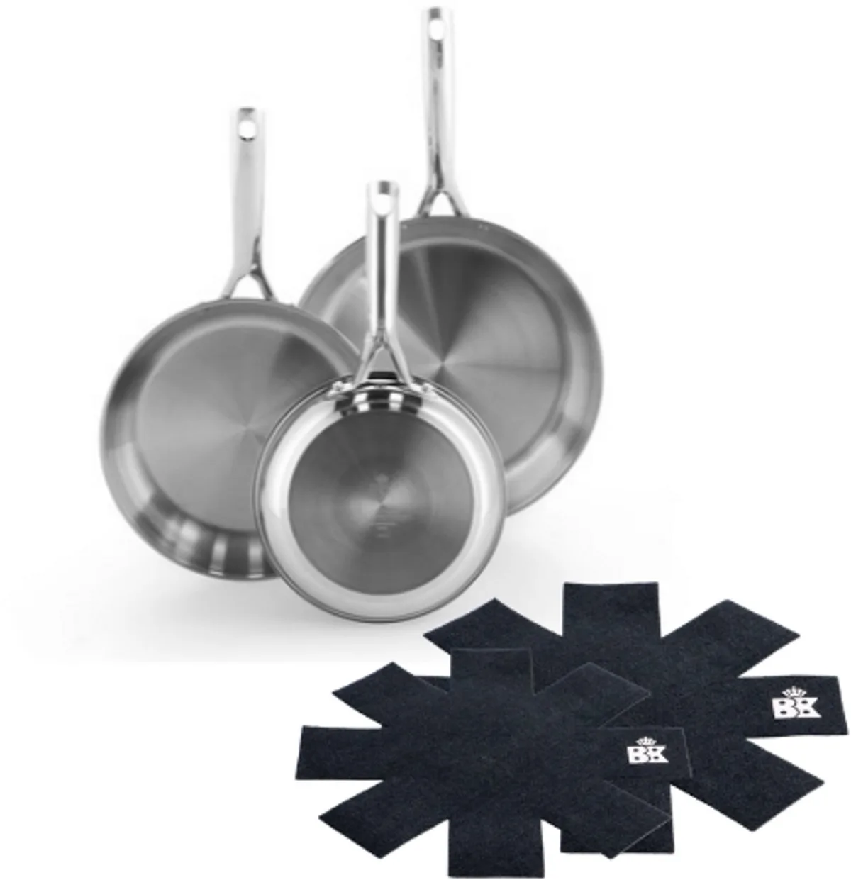 Sparkling Koekenpannenset 3-delig - 20/24/28cm - Zonder antikleeflaag - Inductie pannenset - RVS pannenset - Ovenbestendig tot 230°C - Met Panbeschermer by BK in Silver – product photo