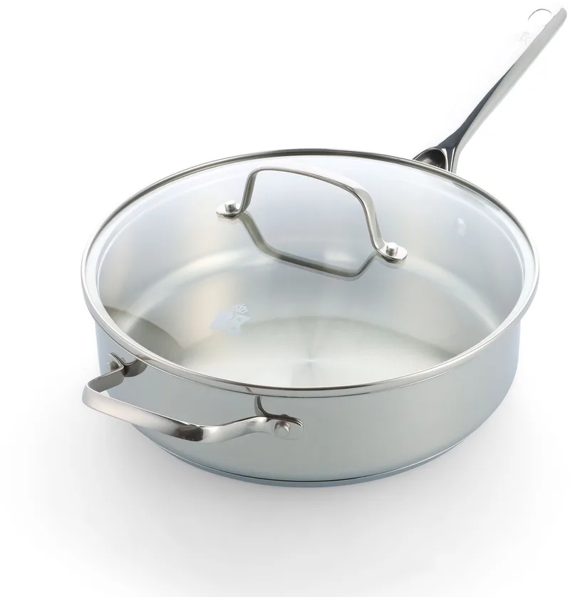 Sparkling Uncoated Hapjespan met deksel 28cm – 3.6L – Zonder antikleeflaag – Hapjespan inductie – Hapjespan RVS - Ovenbestendig tot 230°C - RVS handgreep - Met glazen deksel - Zilver von BK in Silber – Produktfoto