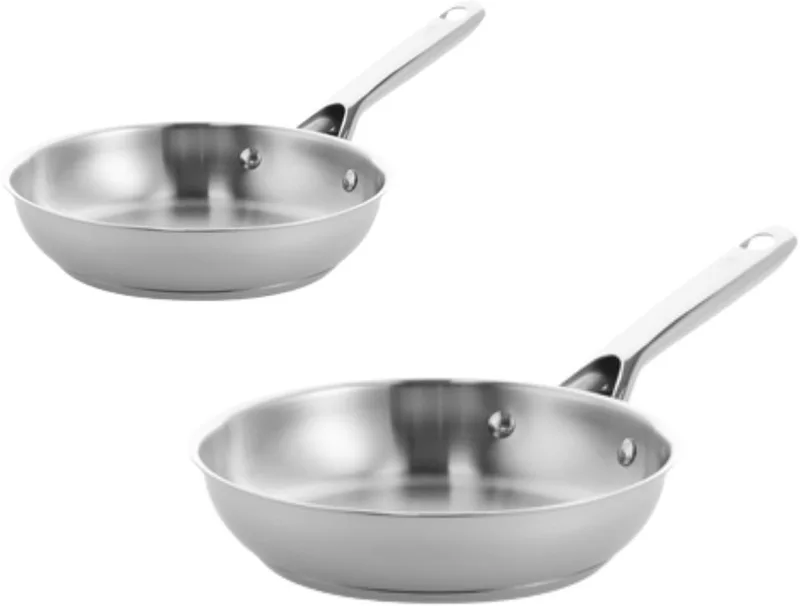 Sparkling Uncoated Koekenpannenset 2-delig - Koekenpannen 20/28 cm - Zonder antikleeflaag - Pannenset inductie - RVS pan - Ovenbestendig tot 230°C - RVS handgrepen - Zilver de BK en Argent – photo produit