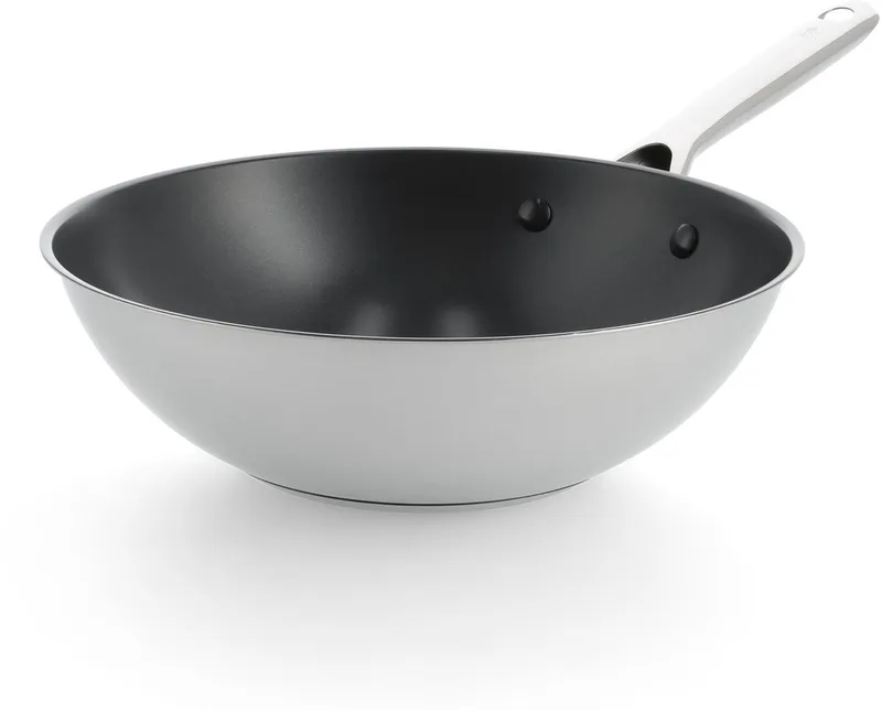 Sparkling Wokpan 28cm – 3.71L – PFAS-vrije antikleeflaag – Wokpan inductie – Keramische pan - Ovenbestendig tot 160°C - RVS handgreep - Zonder deksel - Zilver by BK in Silver – product photo