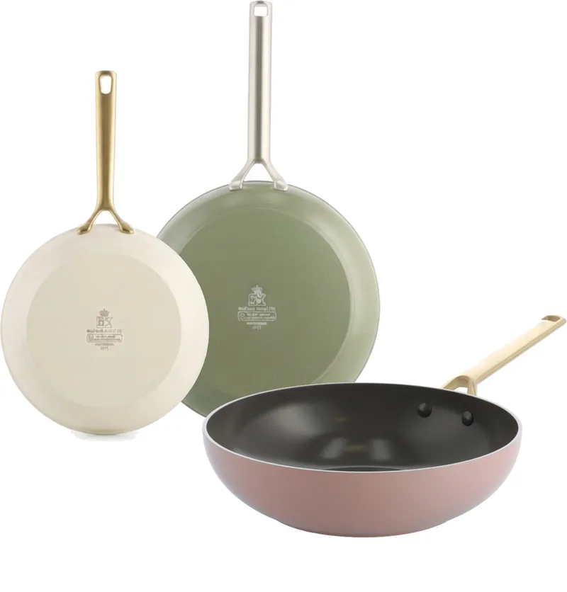 Sublime 3-delige Strawberry Matcha pannenset - 20/24cm koekenpannen - 28cm wokpan by BK in Blush_pink – product photo