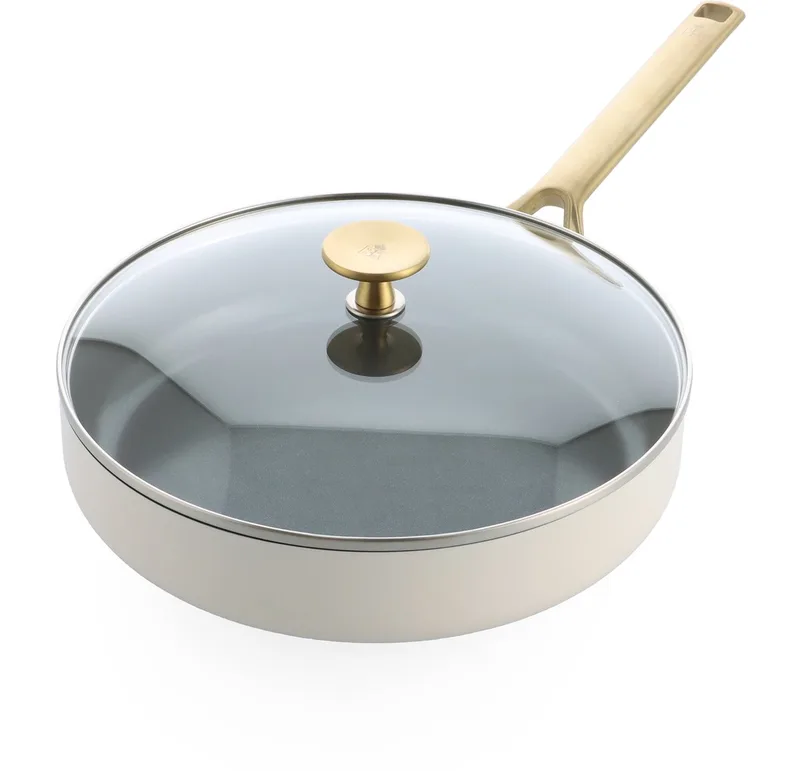 Sublime Hapjespan 28cm met deksel - 3.6L - PFAS-vrije antikleeflaag - Hapjespan inductie - Keramische pan -Ovenbestendig tot 220°C - Met glazen deksel - Crème by BK in Cream_white – product photo